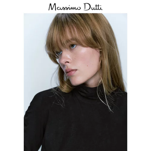 Massimo Dutti, черный приталенный дизайнерский трикотажный свитер, 2023