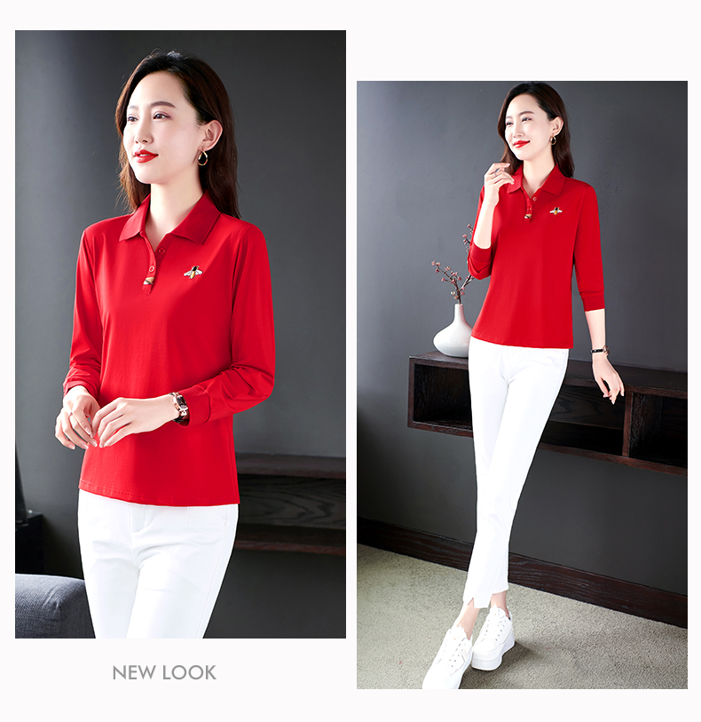 F1130 670K ÁO THUN NỮ WUHTDNG DÀI TAY MÙA XUÂN THU ĐÔNG TRUNG NIÊN THÊU HỌA TIẾT HOA KÍN CỔ THỜI TRANG NỮ VẢI BÔNG G02 SẢN PHẨM MỚI
