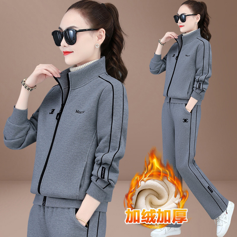 Fleece-Lined Sports Suit for Women, Autumn and Winter 2026 New Style, Fashionable and Elegant, Thickened Sweatshirt, Women's Casual Two-Piece Set for Running
