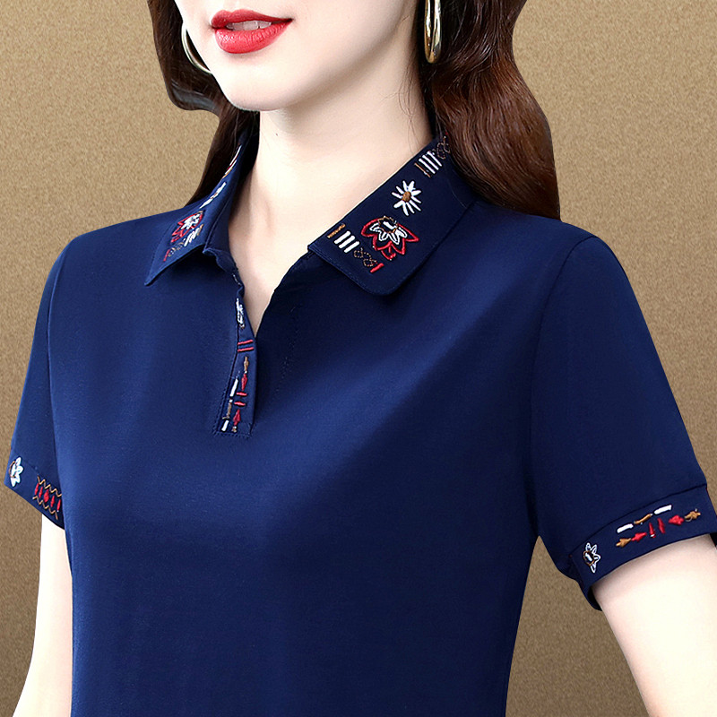 Middle-Aged Women's Short-Sleeved T-Shirt, New Summer Fashion Brand, Large Size, High-End Polo Shirt, Thin and Unique