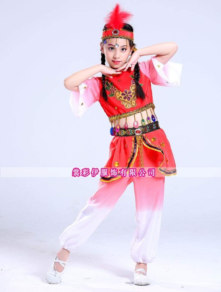 Trang phục biểu diễn thiếu nhi cho bé gái Trang phục khiêu vũ Tân Cương Trang phục múa trống hạnh phúc Trẻ em Duy Ngô Nhĩ Ấn Độ trang phục múa Ấn Độ thời trang trẻ em cao cấp
