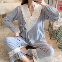 Cotton Moon Clothing Spring and Autumn Winter 3 months 2 postpartum maternal pajamas summer thin nursing feeding Home clothing