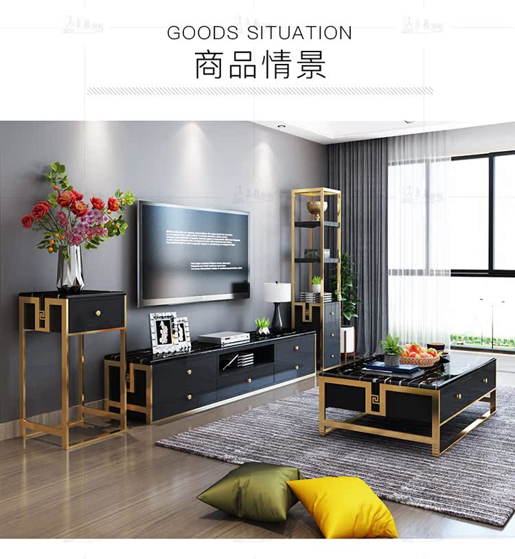Ánh sáng sang trọng đá cẩm thạch bàn cà phê TV kết hợp tủ phòng khách căn hộ đơn giản hậu hiện đại bàn cà phê tân cổ điển bộ bàn ghế - Bàn trà bàn ghế sofa phòng khách nhỏ