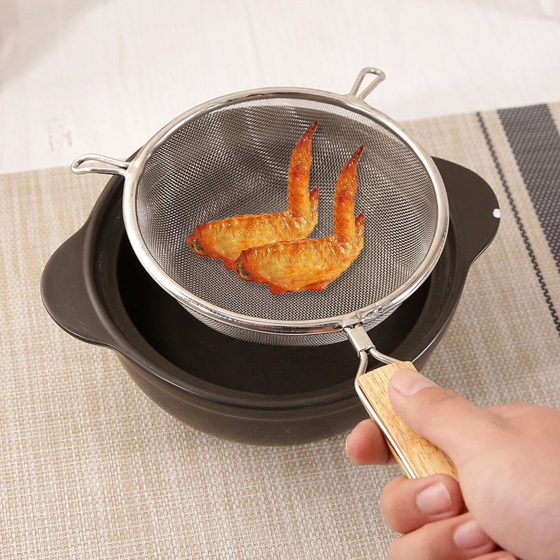 Stainless steel fine leakage net Oil leakage Juice soy milk filter spoon Flour large screen Kitchen fishing net spoon colander Ultra-fine