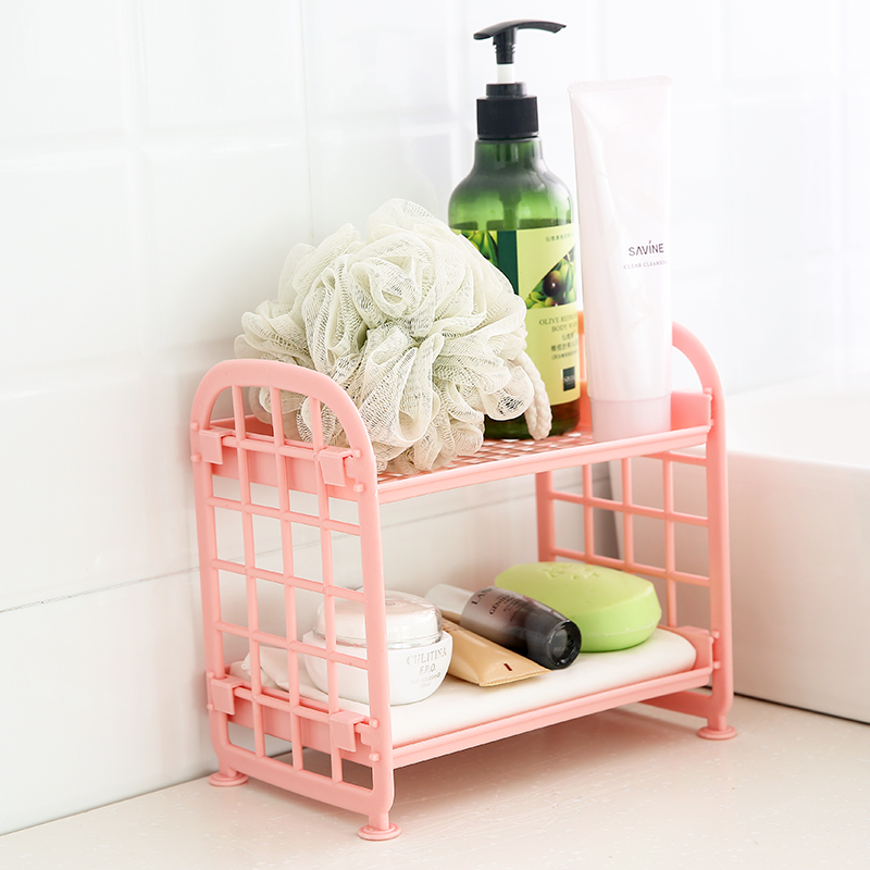 Double-layer plastic storage shelf Kitchen small shelf Desktop storage storage shelf Powder room sink finishing rack