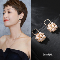 Fatal Gazeproof Allergy Square Ear Nail Superior Temperament Pure Silver Delicate Female Earrings New Tide Ear Accessories