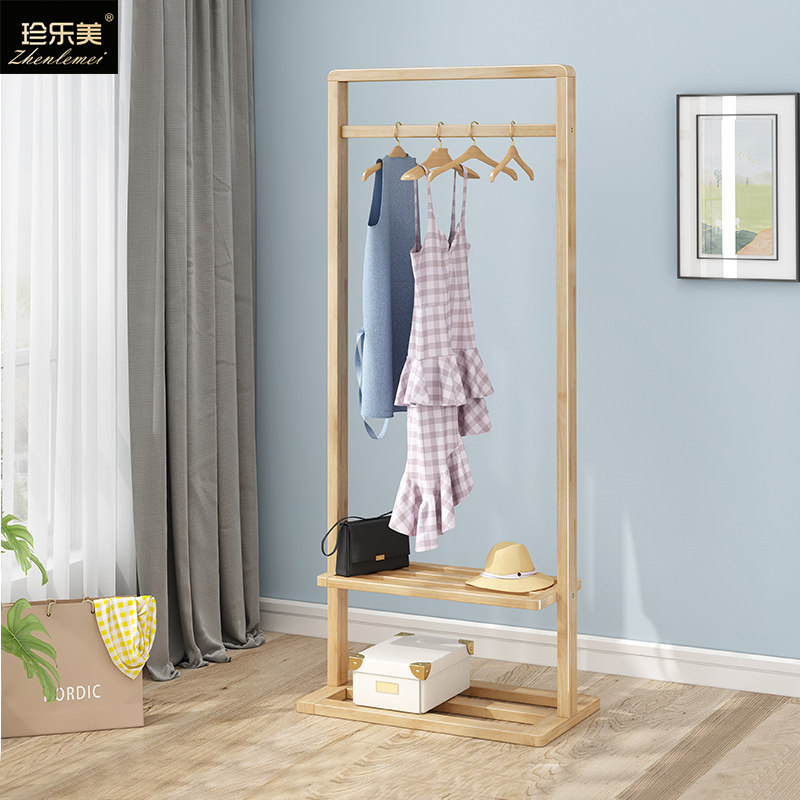 Modern minimalist full solid wood clothes hat rack floor type simple shelve bedroom hanging hanger walnuts for home