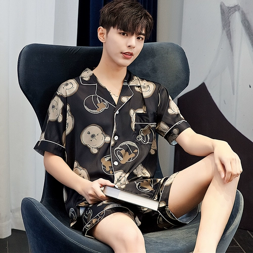 Летняя пижама для влюбленных подходит для мужчин и женщин, мультяшный осенний комплект, в корейском стиле, с медвежатами, популярно в интернете, короткий рукав