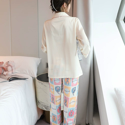 Осенняя летняя пижама, шелковый тонкий лонгслив для отдыха, комплект