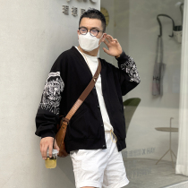 Autumn new dark trend brand loose cardigan sweater mens trendy American style ruffian handsome fried street print coat large size