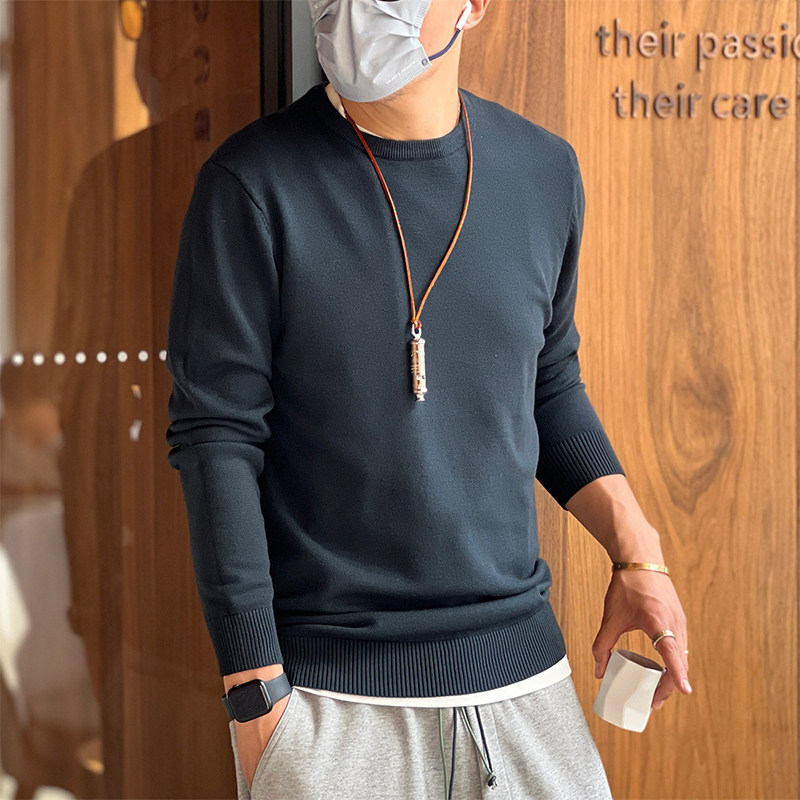 Autumn Korean version of solid color bottoming knitted sweater men's trendy lazy liner round neck youth casual inner slim sweater