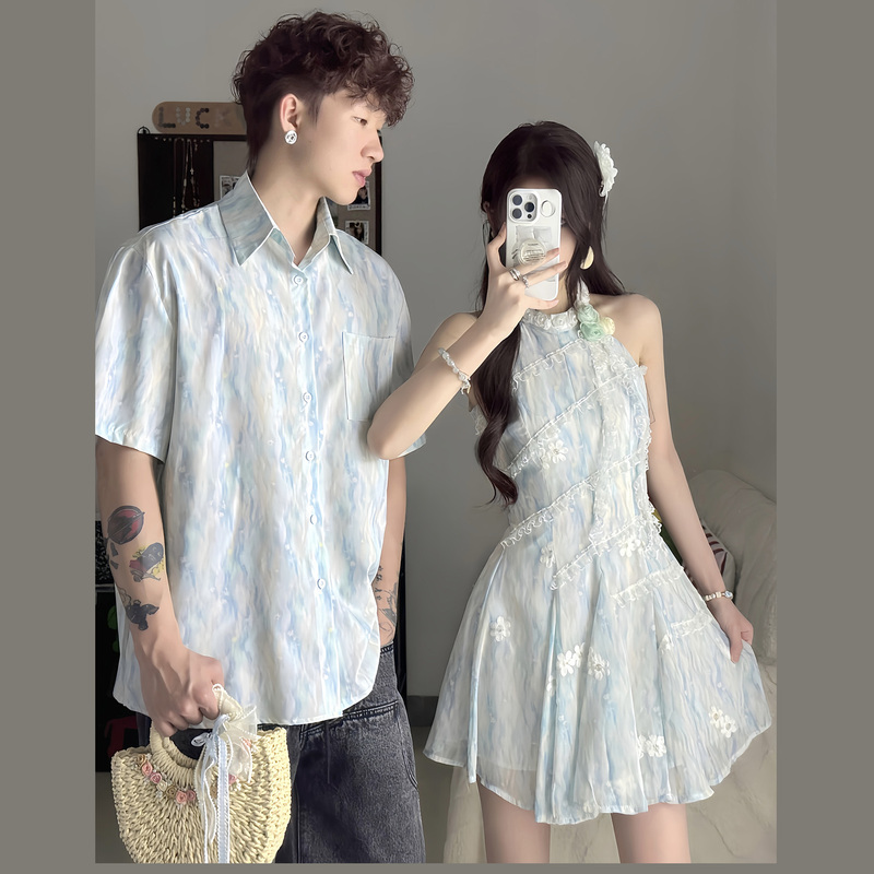 Travel Vacation Couple Outfits, One Male and One Female, Halter Neck Sleeveless Dress, 2026 Summer, Super Popular Waist-Cinching Long Dress