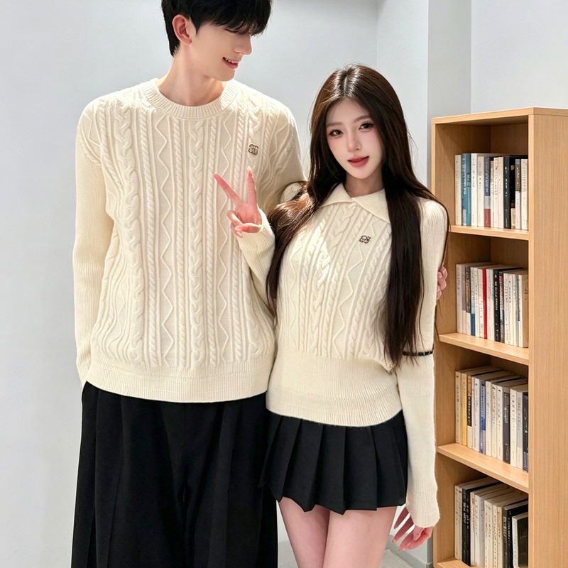 Knitted Couple's Matching Outfits 2026 New Style Polo Collar Sweater for Women and Men, Autumn and Winter Base Layer Top Knitted Couple's Matching Outfits 2026 New Style Polo Collar Sweater for Women and Men, Autumn and Winter Base Layer Top