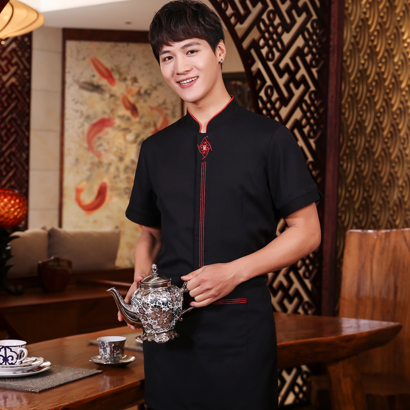 quần áo công việc Waiter của ngắn tay khách sạn hè nhà hàng phòng trà Trung Quốc lẩu Logo nhà hàng nhà hàng tùy chỉnh