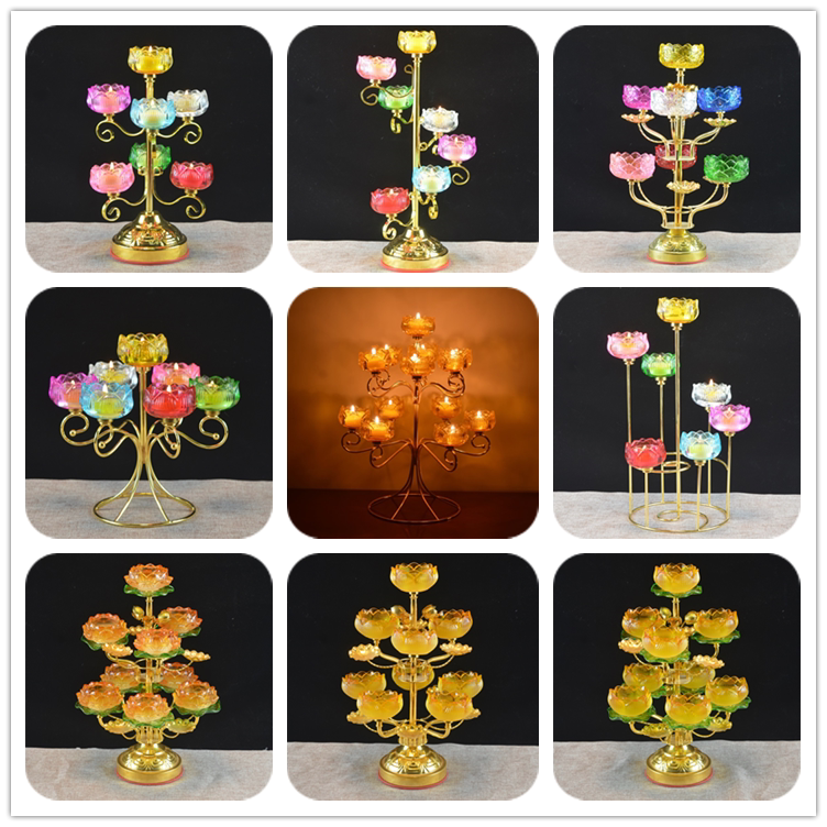 Seven Stars Lotus Crisp Oil Lamp Holder Crystal Glazed Seven Colorful Wax Candle Terrace Buddha Hall Long Ming oil lamp for the lamp holder Buddha Supplies