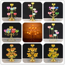 Seven star lotus ghee lamp holder Crystal glass colorful candle table Buddha Hall Changming oil lamp for lamp holder Buddha supplies
