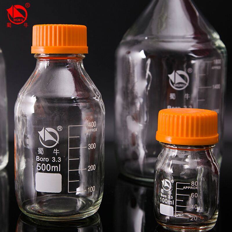 Shu Bull Transparent Silk Mouth Bottle Yellow Cover Glass Reagent Bottle 100250500 3000 20000ml