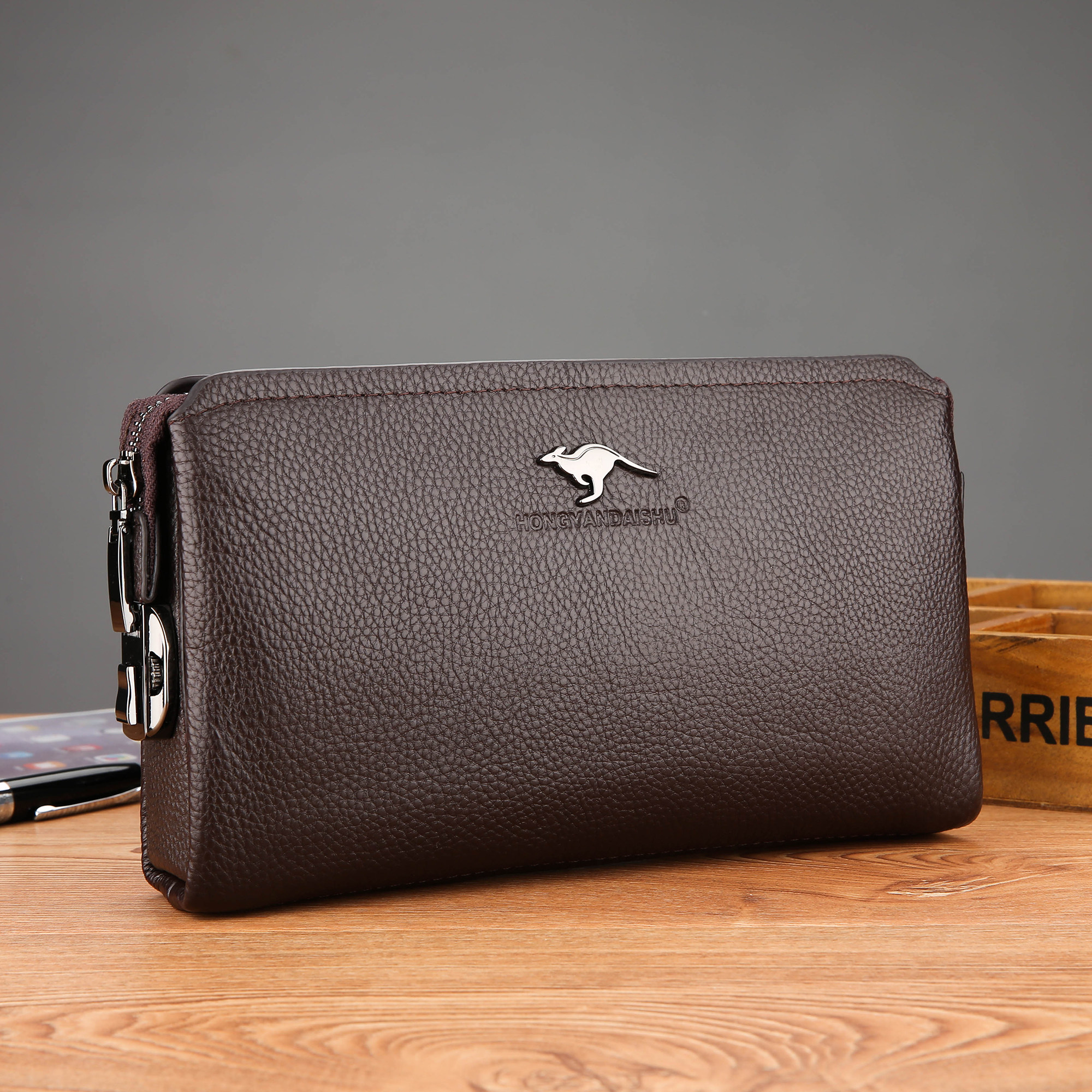 Hongyan kangaroo men's handbag men's leather bag business clutch bag cowhide men's bag large-capacity password lock clutch bag