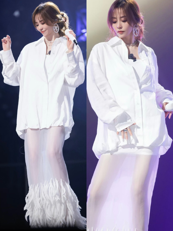 Zhang Liangying's Same Style White Shirt for Women with a Floral Bud Design, Loose Oversized, Relaxed Long-Sleeve Shirt Top