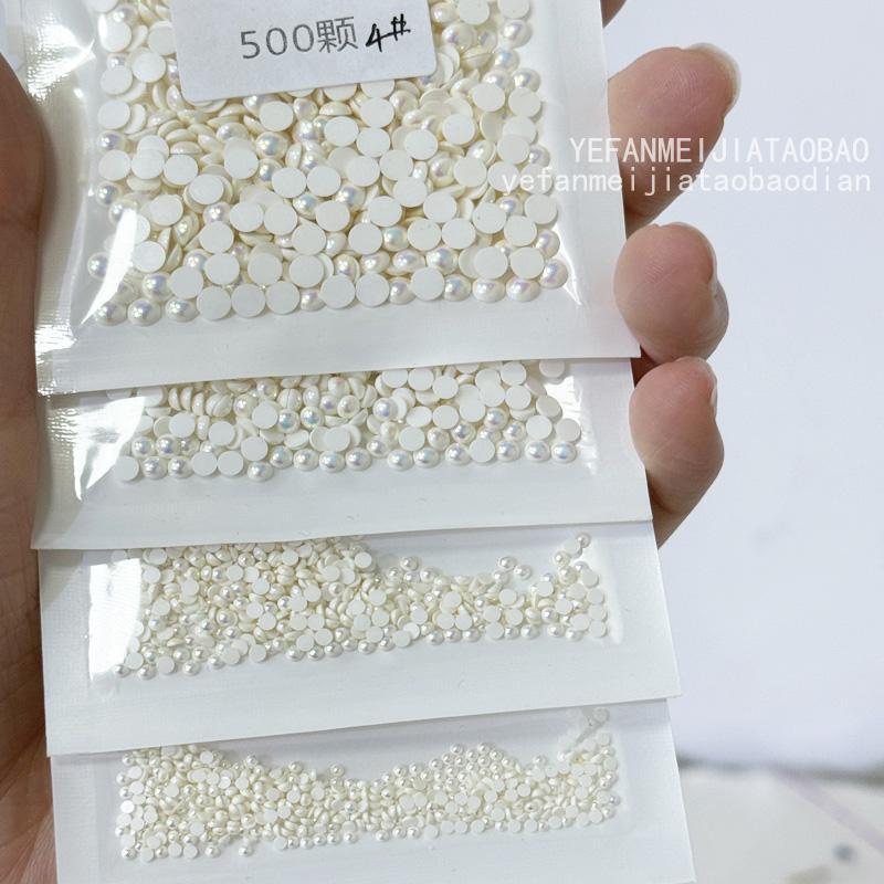 Korean Imported Nail Art Pearl Decorations, Non-Fading, Small White Semi-Circle Flat-Bottom New Nail Rhinestones, Internet Celebrity Hot Item