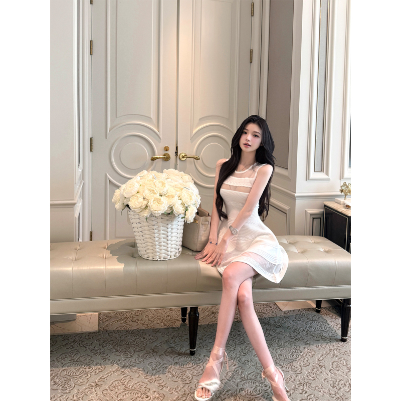 Qiauuu Tinglan Yingmei LAOSHU Organza Patchwork Three-Dimensional Hem Elegant Knitted Dress for Women