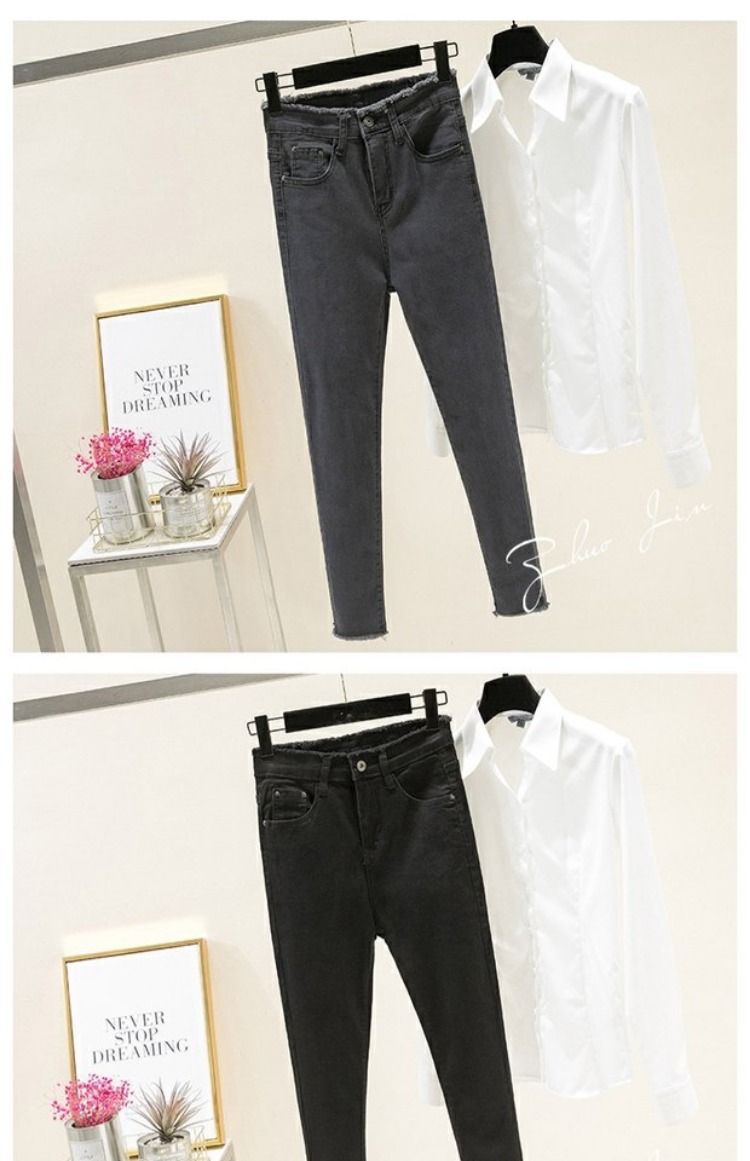 Quần jeans nữ xuân hè 2018 phiên bản mới của Hàn Quốc là quần đen mỏng size lớn chất béo cao đến eo chân bút chì quần jean baggy nữ