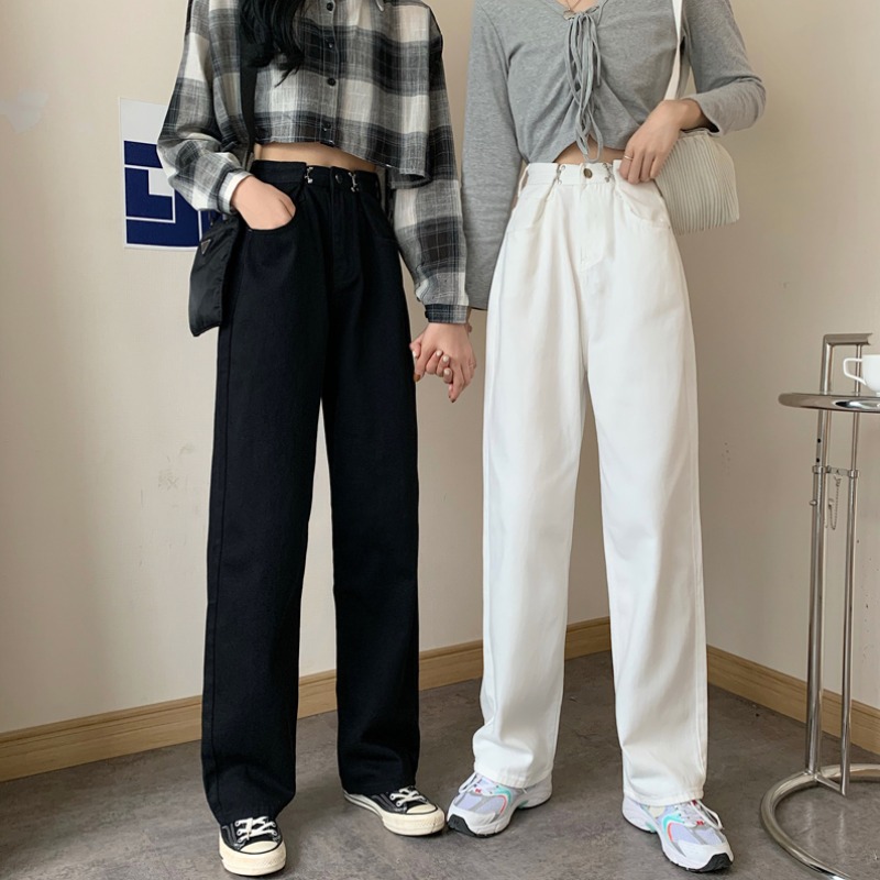 High waist jeans women's spring and autumn 2022 new large size is thin and loose white straight wide pants trendy ins