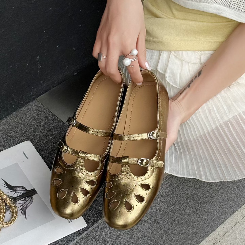 【Cracked Leather 2.5cm】New Perforated Summer Shoes with Guangzhou Sheepskin Lining for Women 98t2276-2