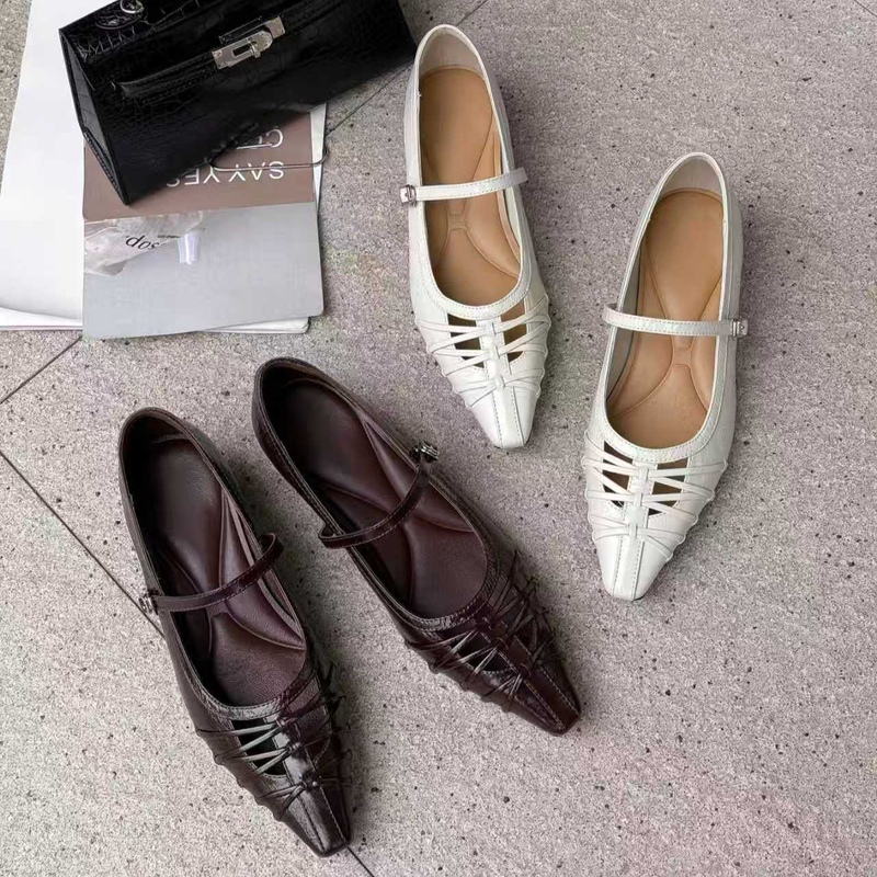 【Cowhide Soft Wrinkle Lacquer Metal Pattern 2.5cm】Woven Hollow Guangzhou Sheepskin Insole Women's Shoes 2230-9