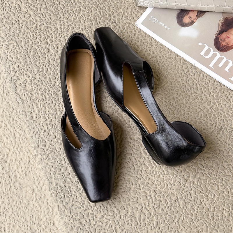 Summer Hollow-Out [Calf Leather 2.5cm] Flat Heel Square Toe Guangzhou Sheepskin Lining Women's Shoes 69D739-9