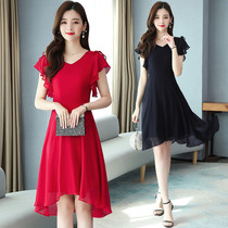 35 A 45 women Summer 40 years old woman wear dress female fashion Korean version Women short sleeve skirt solid color 2021