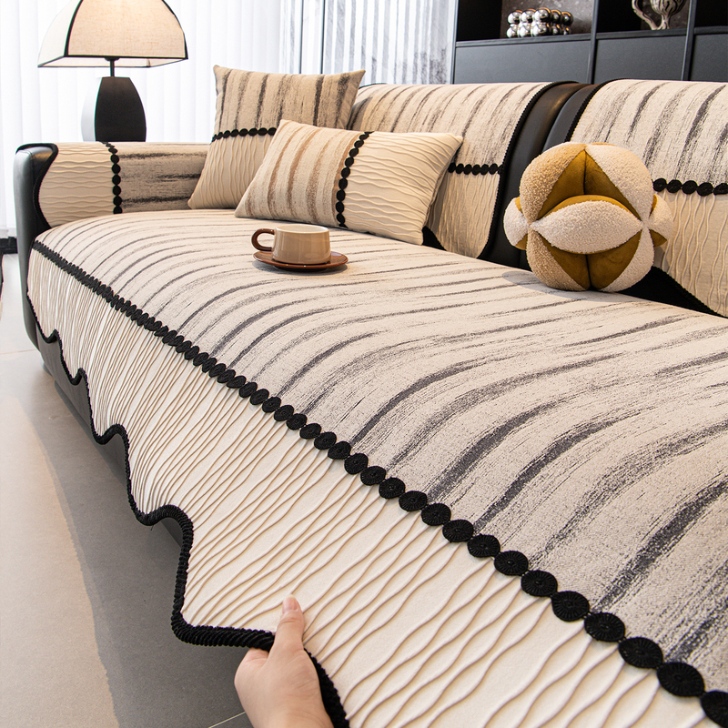Chenille Leather Sofa Cushion, Suitable for All Seasons, 2026 New Model, Light Luxury, High-End Feel, Non-Slip Straight-Row Sofa Cushion Cover