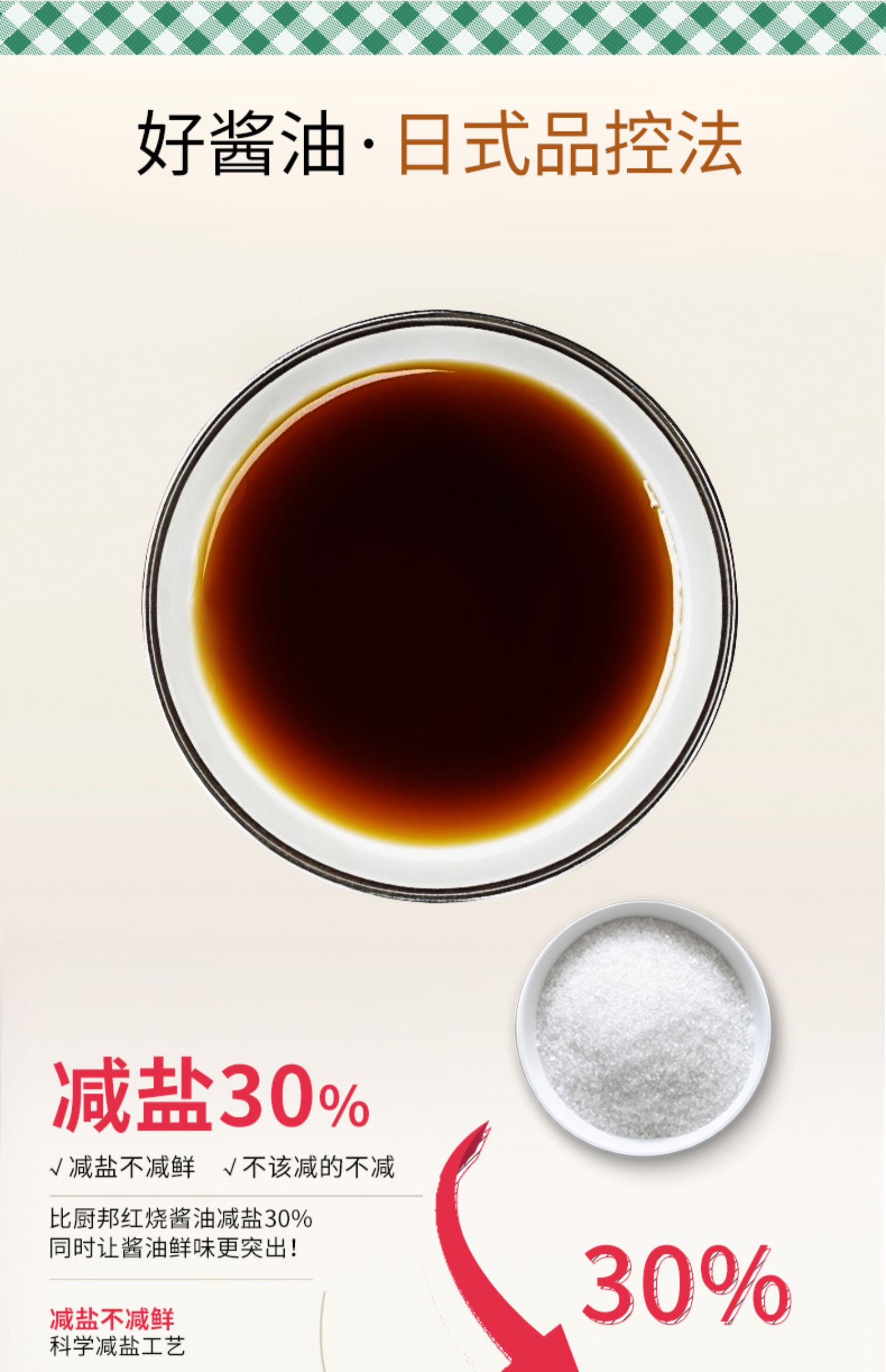 【减盐30%】厨邦淡盐酱油410ml*3瓶