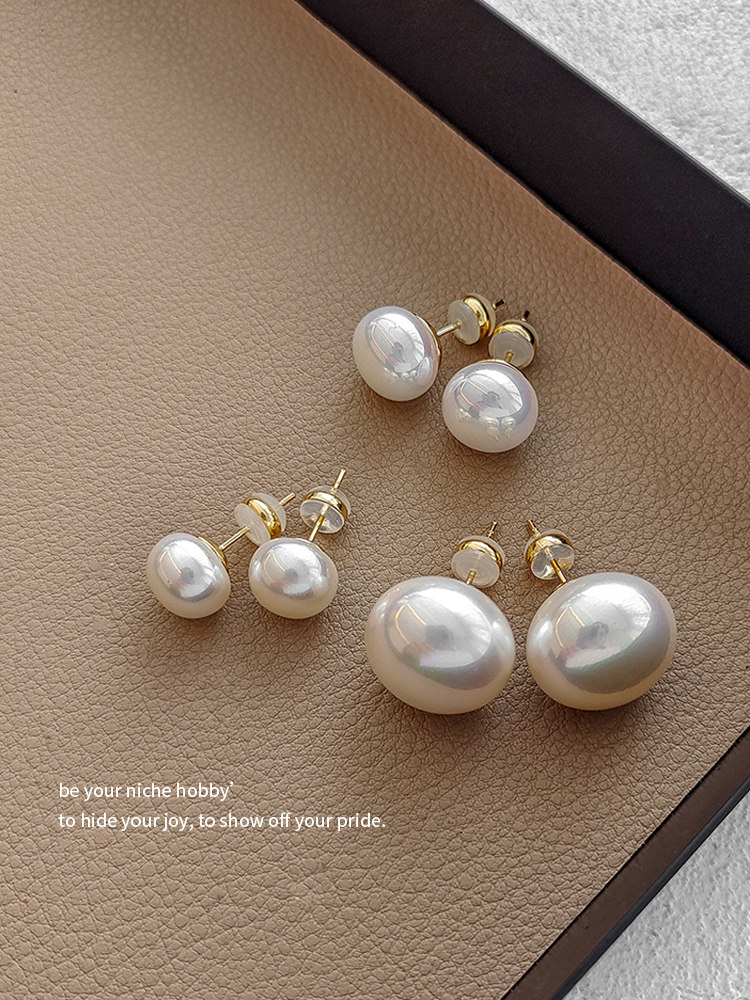 Shijia Steamed Bun Big Pearl 999 Silver Needle Earrings for Women, Light Luxury Elegant Earrings 2026 New Ear Clips for Non-Pierced Ears