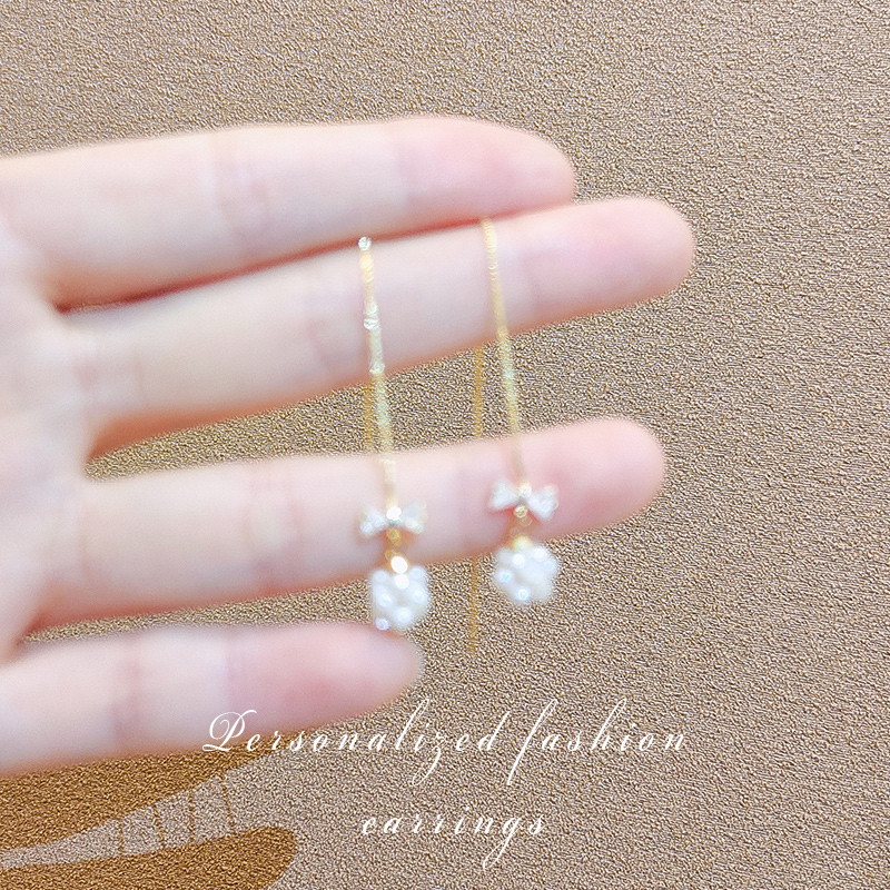 Butterfly Knot Earrings 2022 New Tide Pearl Earrings Female Long Version Temperamental Fluke Earrings Mesh Red Unique Ear Necklace