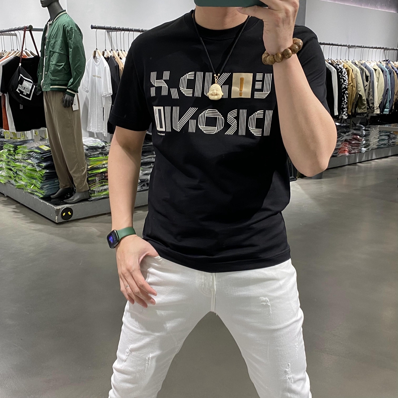 T-shirt corta per bambino in puro cotone con stampa lettera sul petto, vestibilità slim, top rosso a rete girocollo mezza manica, trendy_voghion.com