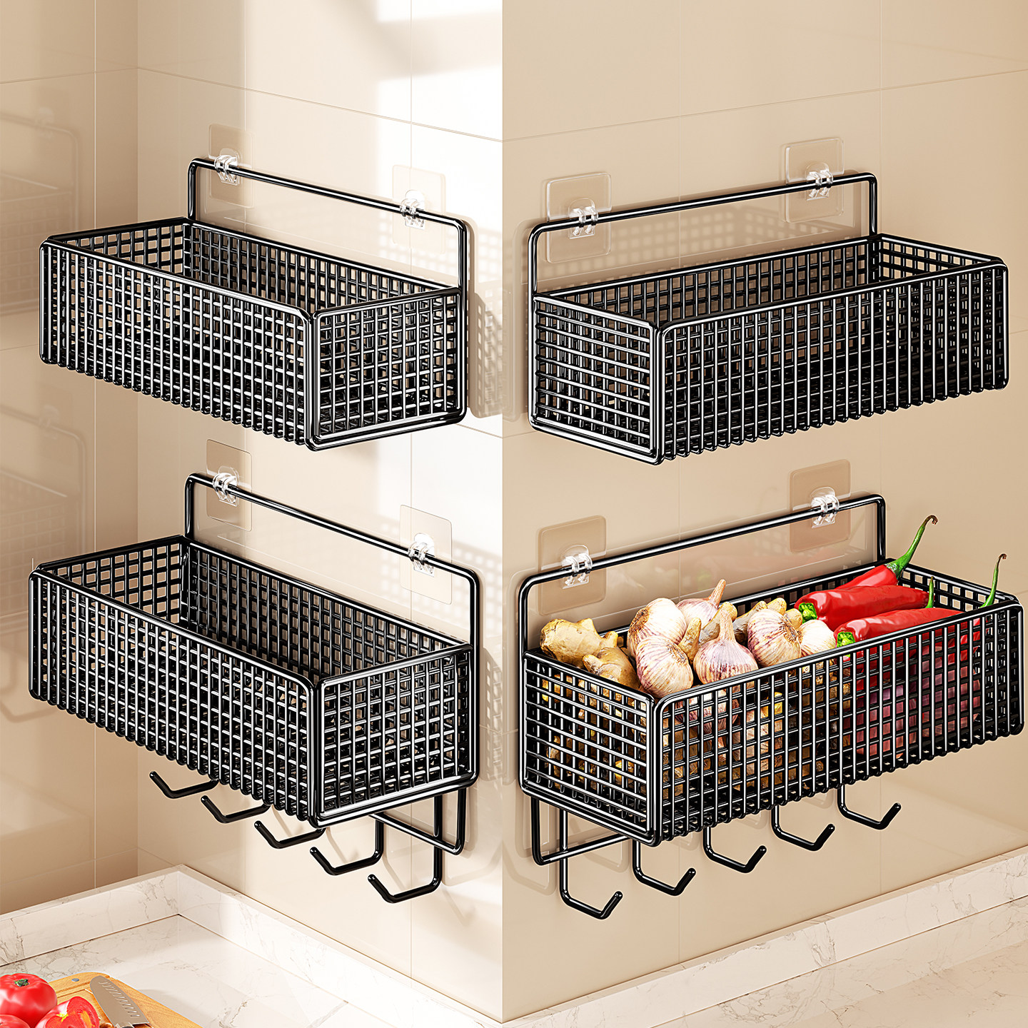 厨房置物架免打孔壁挂式调味品调料罐多功能墙上葱姜蒜收纳挂架子