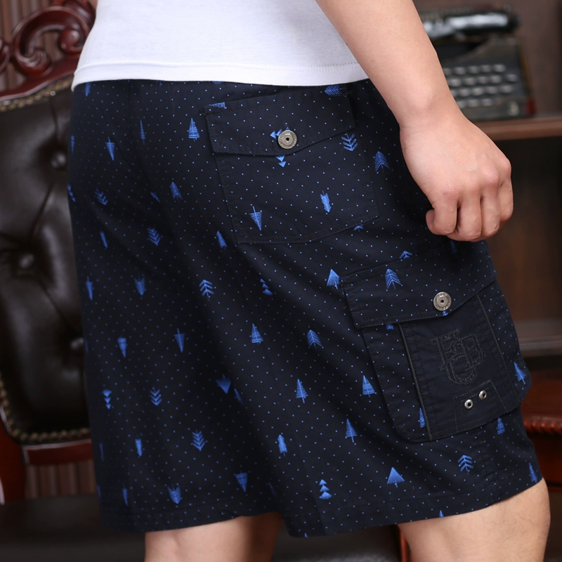Quần short trung niên nam mùa hè trung niên quần nam đi biển cotton quần lỏng bố thường mặc quần năm điểm