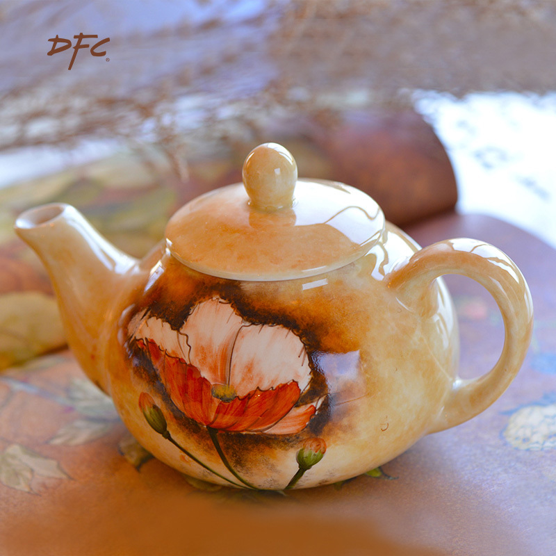 DFC hand painted ceramic teapot Filter bubble tea tea tea afternoon tea Tea set European pastoral handmade kettle