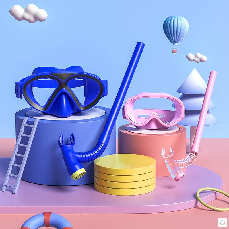 Children's snorkeling goggles nose protection integrated swimming glasses anti-fog anti-water water boy and girl diving goggles do not fog