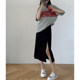 Pear-shaped figure skirt female summer fat sister mm high waist slimming drape slit a-line skirt mid-length skirt