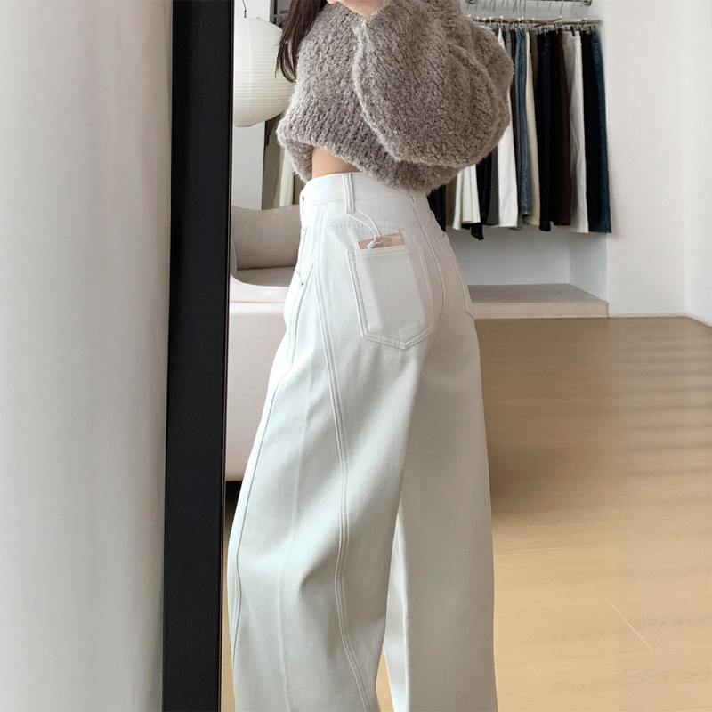 Pear-Shaped Body White Wide-Leg Jeans for Women, New Spring Style, Plus-Size High-Waisted Loose Slimming Straight-Leg Pants
