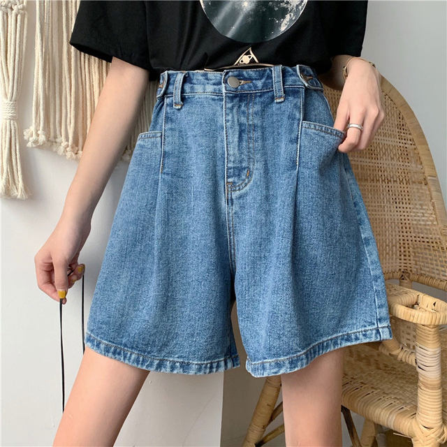 ໂສ້ງຂາສັ້ນ denim plus size ຂອງແມ່ຍິງ summer ວ່າງສູງແອວກວ້າງຂາແບບຮົງກົງຫ້າຈຸດ slim pants ກາງເກງແມ່ຍິງຮ້ອນທີ່ມີ crotch ຫນາແລະຂາ