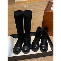 (Egg Ding Chengxin) High-skinny boots Knight boots square head Korean version of niche skinny womens boots flat-bottom high boots
