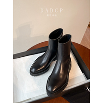 (Egg Ding Chengpin) Martin Boots Women 2021 new spring and autumn single boots thick bottom pointed middle tube leather boots