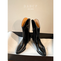 (Egg Ding Chengpin) pointed western cowboy boots female retro v mouth tube horse boots rough heel short boots female