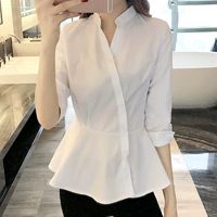 Áo sơ mi trắng nữ mùa xuân Hàn Quốc 2019 nữ mới thắt lưng v cổ áo thiết kế áo khoác ý nghĩa của áo sơ mi nhỏ - Cộng với kích thước quần áo áo gió nữ