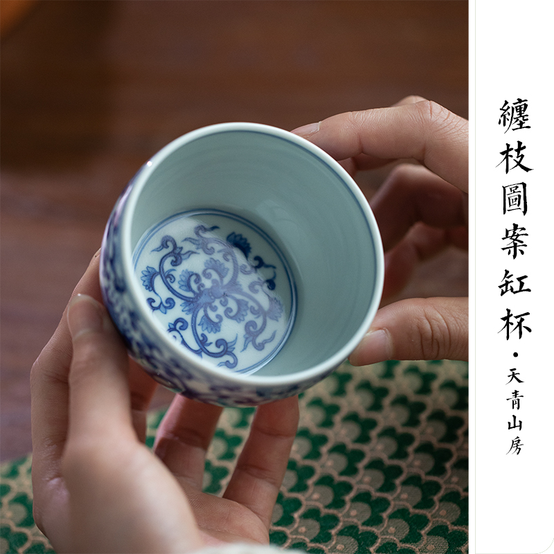 Castle peak day room antique blue - and - white master cup blue hand - made master kung fu tea cup of jingdezhen ceramic tea set