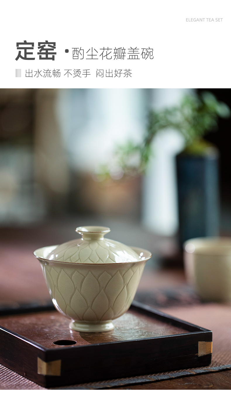 Up with petals only two tureen jingdezhen ceramics single bowl with cover high - end tea tureen tea bowl