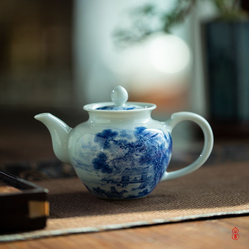 Lin Yin find bosom friend single pot of jingdezhen blue and white porcelain hand - made pot pot teapot kung fu tea set the teapot